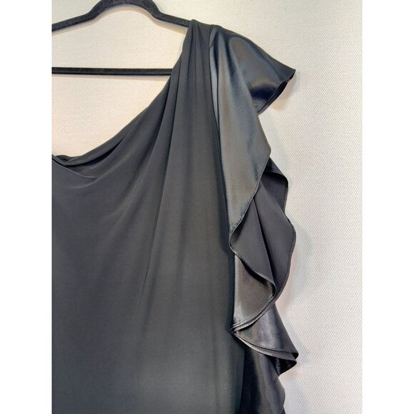 Lauren Ralph Lauren Evening One-Shoulder Dress Size 10 Black Ruffle Detail - Picture 9 of 9